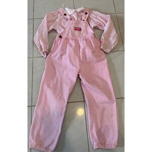 Vintage Oshkosh B'Gosh Vestbak Pink Overalls 2 Piece Striped Long Sleeve Size 6